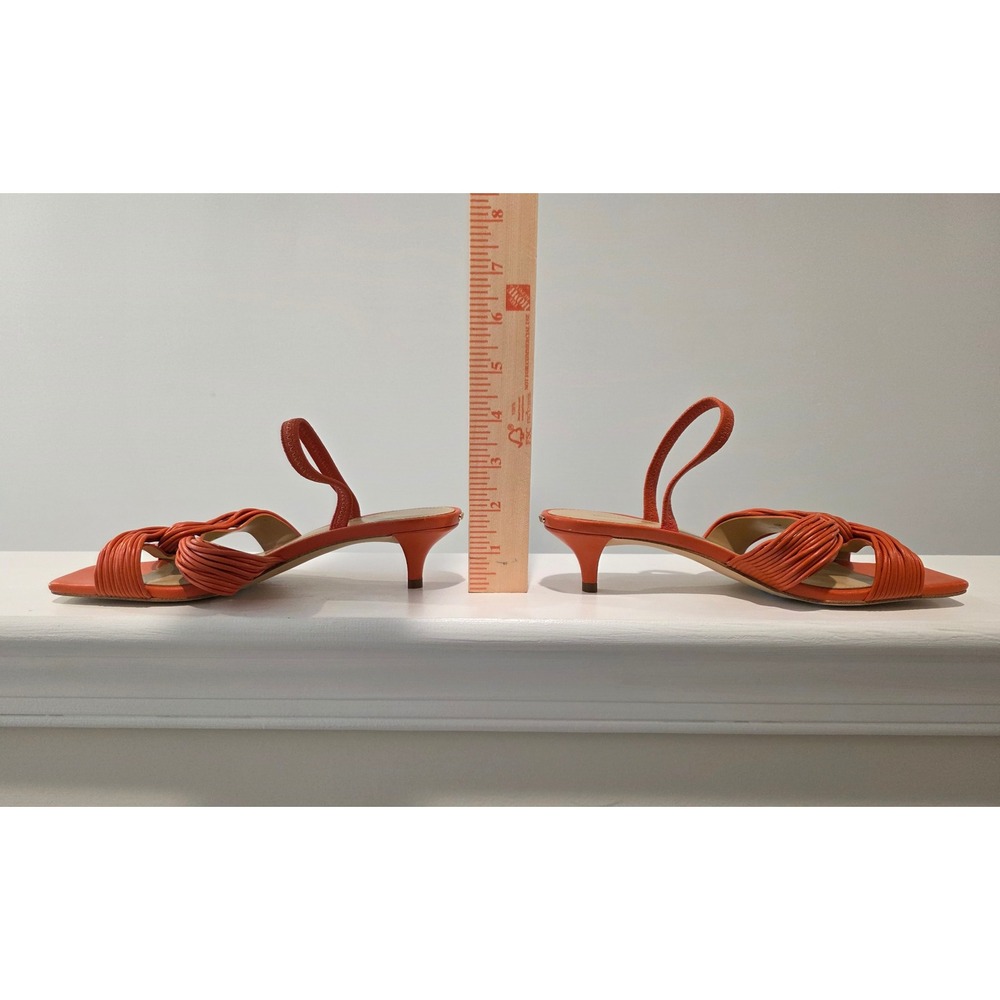 Women's sz 6 M Michael Kors Alessia Kitten Sandals Orange Leather Slingback - Picture 3 of 9